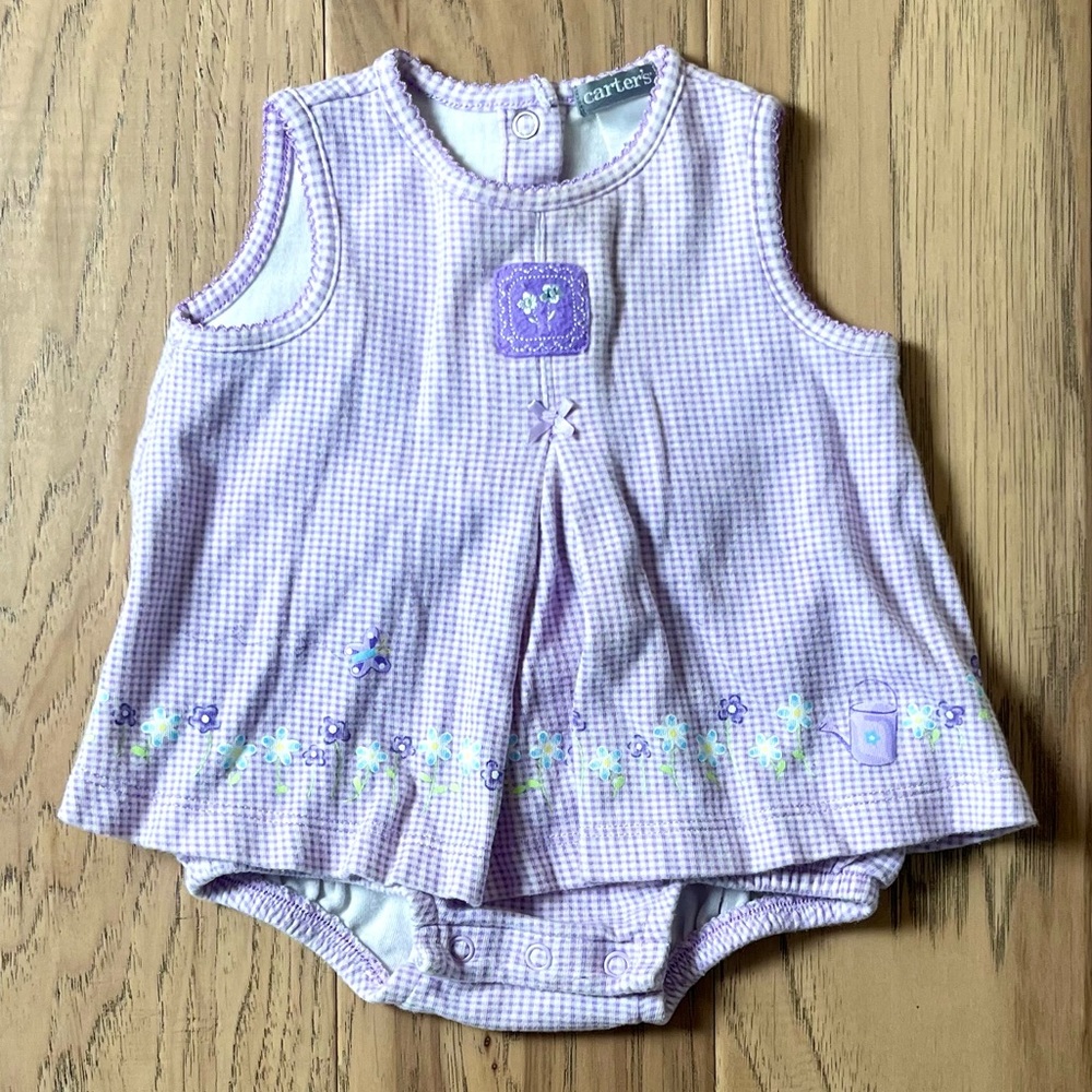 Carter’s Girls’ 3 Month Purple and White Checked Sleeveless Romper Dress